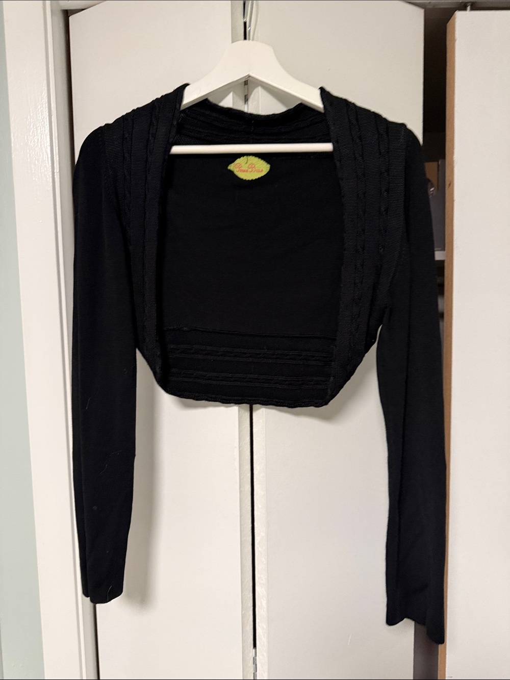 Cropped Black Open-Front Bolero Cardigan